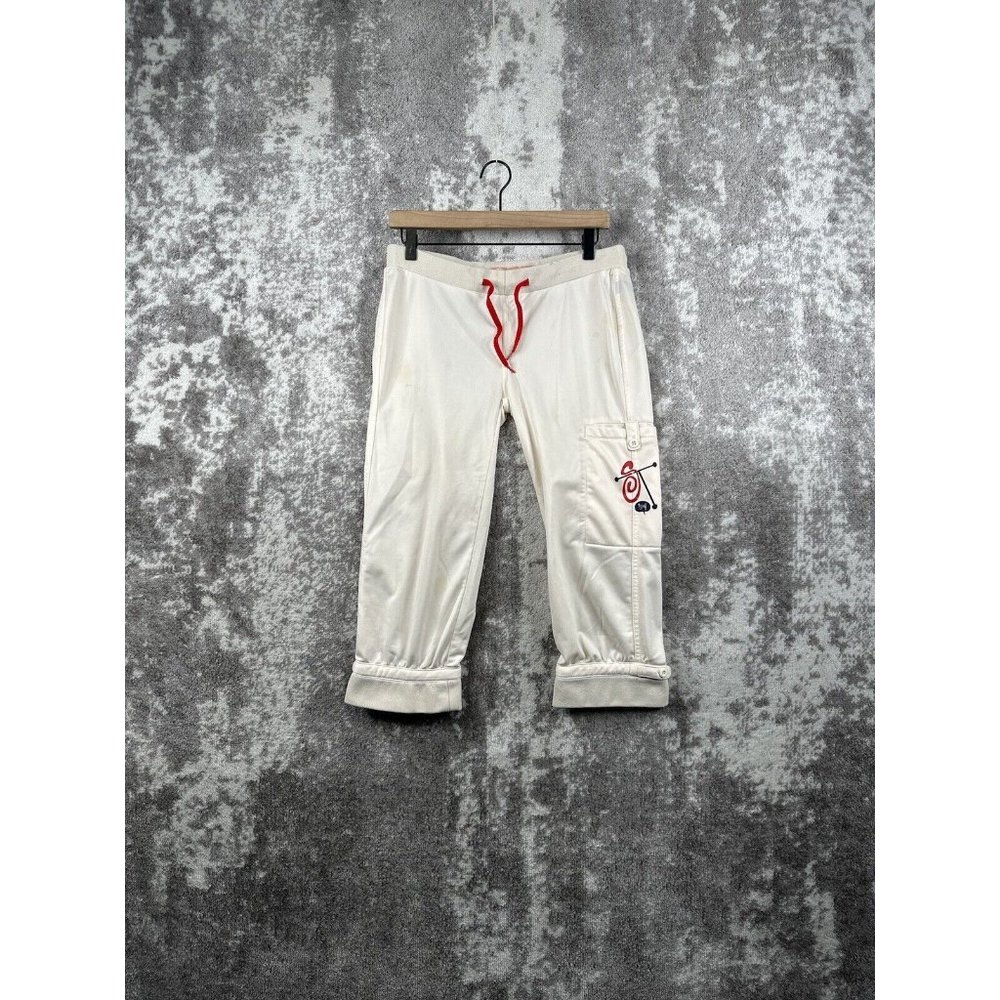 Stussy Adults Ivory Cream Capri Cropped Graphic Print Pants M Medium